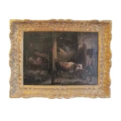 Gemälde, Öl auf Leinwand „Der Stall“, unsigniert. Frankreich, 19. …