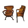 Pair of English armchairs in carved mahogany with X legs. - Moinat - Armchairs