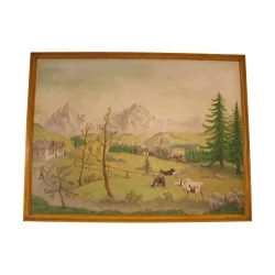 Tableau, peinture sur panneau de bois, copie de “Poya”, avec …
