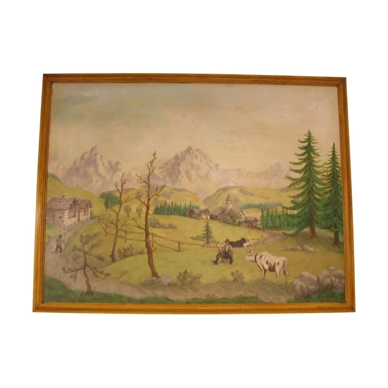 Gemälde, Gemälde auf Holztafel, Kopie von „Poya“, mit … - Moinat - Gemälden - Landschaften