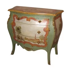 Louis XV style dresser with 3 drawers in green painted wood with …