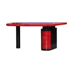 Contemporary style desk, in varnished red goatskin and …