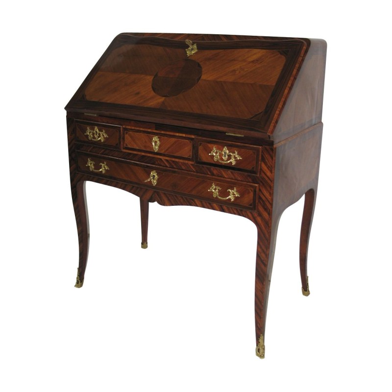 Bureau dos d'Ane Louis XV marqueté en bois de rose et violette … - Moinat - Bureaux cylindre, à abattant, Secrétaires