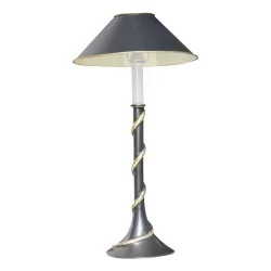 A patinated gunmetal bronze lamp