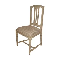 Stuhl im Louis XVI-Stil aus geschnitztem Holz mit weißer Patina …