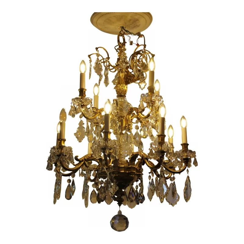 Large 12-light chandelier in bronze and crystals. Late 19th... - Moinat - Chandeliers, Ceiling lamps