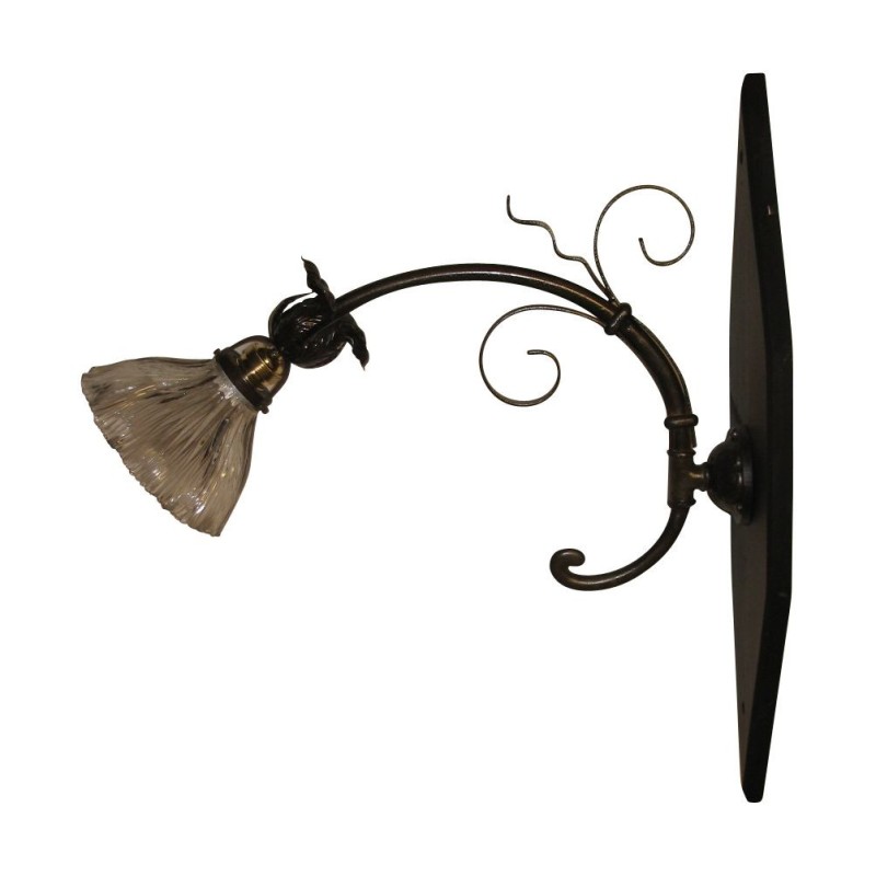 Applique en fer forgé avec verre et support en bois. Epoque … - Moinat - Appliques murales Applique en fer forgé avec verre et support en bois. Epoque … - Moinat - Appliques murales