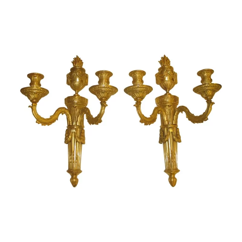 Paar Louis XVI 2-flammige Wandlampen aus gemeißelter und vergoldeter Bronze, … - Moinat - Wandleuchter