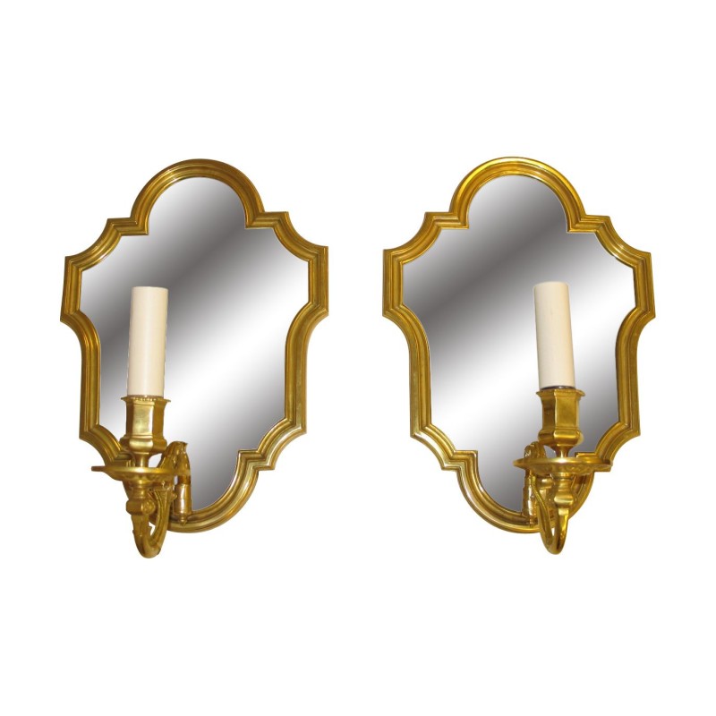 Paire d'appliques miroir 1 feux en bronze doré. - Moinat - Appliques murales Paire d'appliques miroir 1 feux en bronze doré. - Moinat - Appliques murales