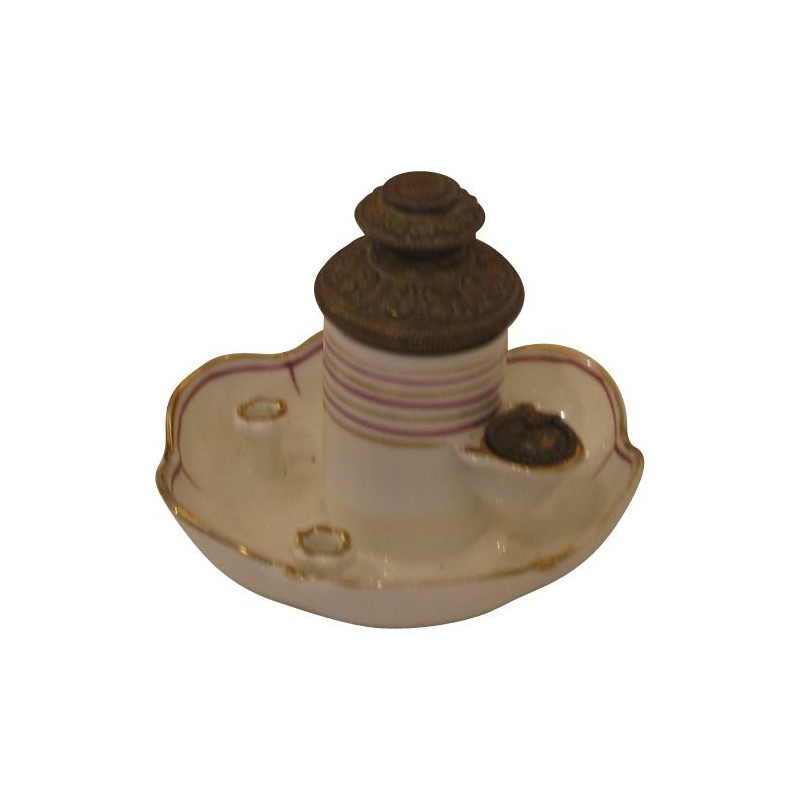 Encrier en porcelaine et bronze. Suisse, 19ème siècle. - Moinat - Accessoires de bureau, Encriers Encrier en porcelaine et bronze. Suisse, 19ème siècle. - Moinat - Accessoires de bureau, Encriers