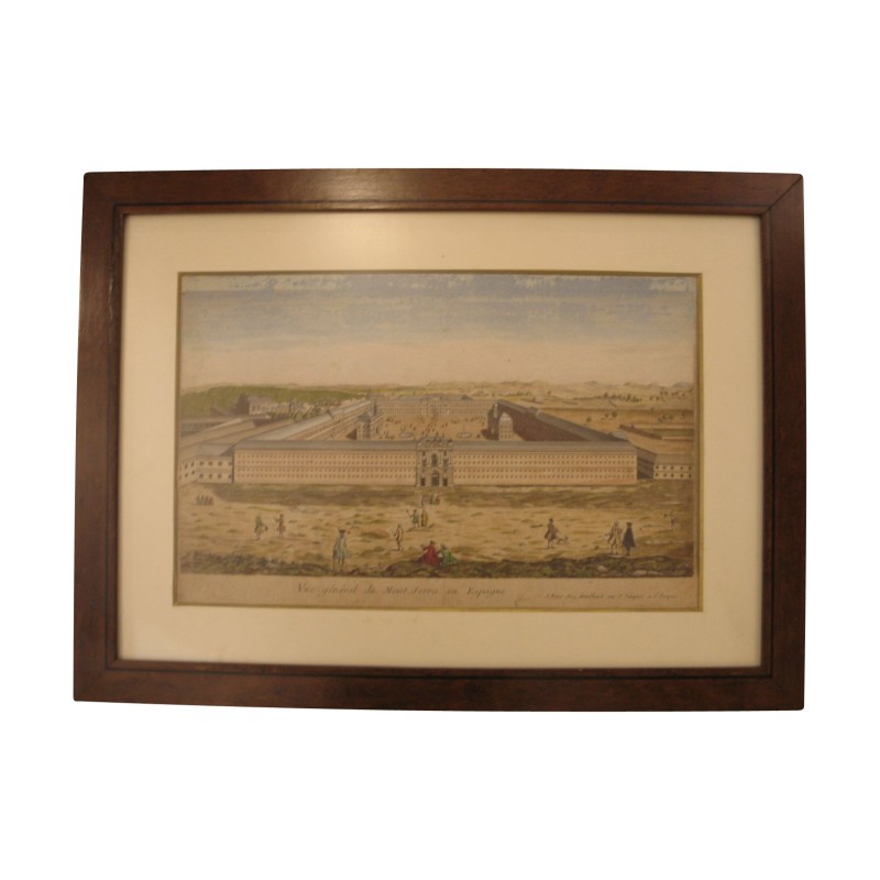 Gravure colorée avec une vue générale du Mont-Serra en - Moinat - Gravures