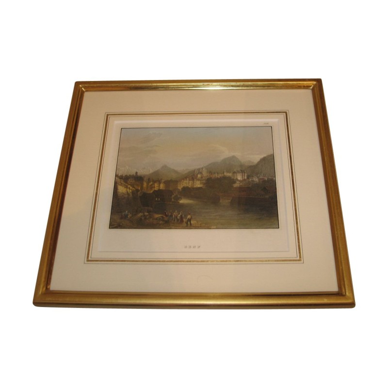 Gravure sous verre en couleur, Genève, avec cadre en bois … - Moinat - Gravures Gravure sous verre en couleur, Genève, avec cadre en bois … - Moinat - Gravures