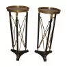 Pair of Empire style pedestal tables in patinated and gilded bronze - Moinat - End tables, Bouillotte tables, Bedside tables, Pedestal tables