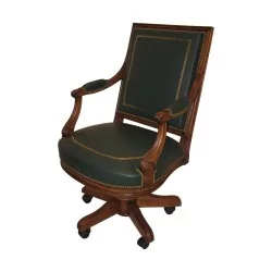 Louis XVI style swivel office armchair in stained beech