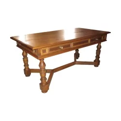 Большой стол в стиле Людовика XIII из орехового дерева с 2 ящиками и столешницей из…