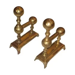 Pair of brass ball andirons. Period 19th century.