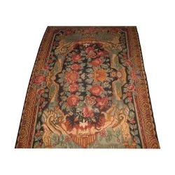 Kelim rug, Iran, black with floral pattern, handwoven.