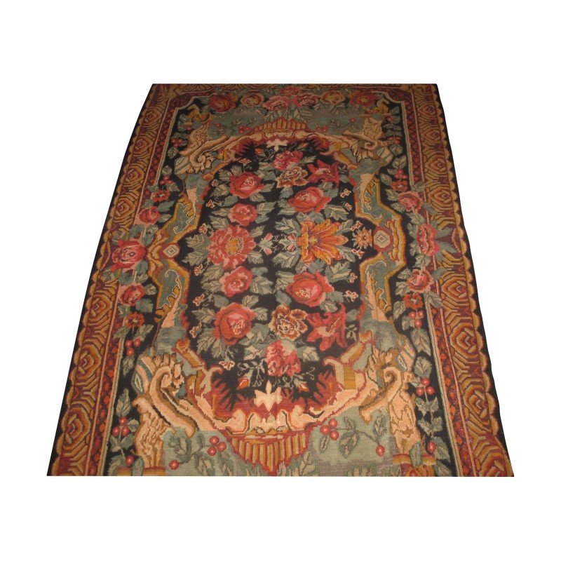 Kelim rug, Iran, black with floral pattern, handwoven. - Moinat - Rugs Kelim rug, Iran, black with floral pattern, handwoven. - Moinat - Rugs