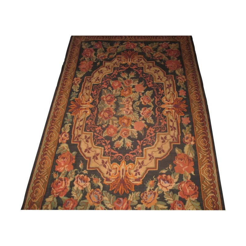 Kelim rug, Iran, black with floral pattern, handwoven. - Moinat - Rugs Kelim rug, Iran, black with floral pattern, handwoven. - Moinat - Rugs