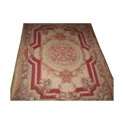 Pink and green Needlepoint rug, with floral pattern