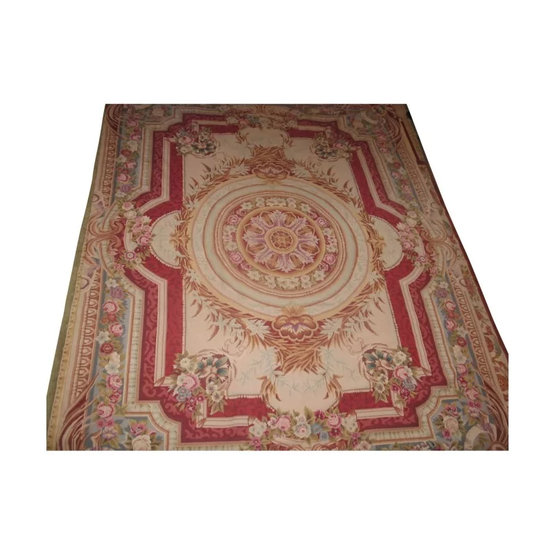 Tapis Needlepoint rose et vert, avec motif floral - Moinat - Tapis