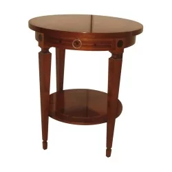 round Directoire pedestal table in inlaid cherry wood with 1 drawer.