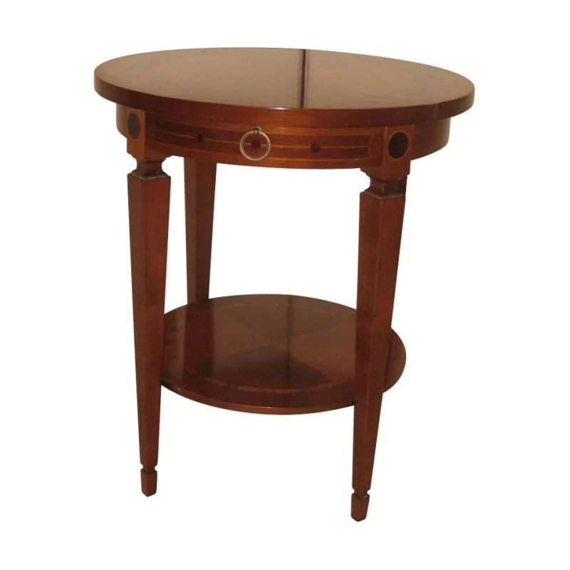 round Directoire pedestal table in inlaid cherry wood with 1 drawer. - Moinat - Living of lights