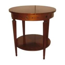 round Directoire pedestal table in inlaid cherry wood with 1 drawer.