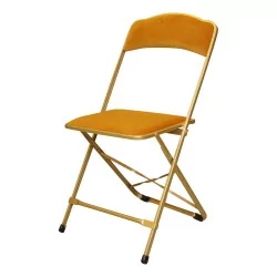 Klappstuhl aus goldfarben lackiertem Metall mit Sitz und Rückenlehne aus …