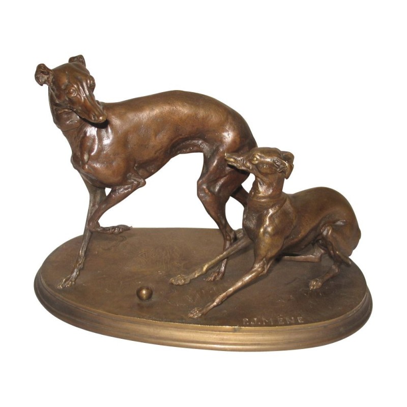 铜牌“2 greyhounds playing”，署名 Led。法国，19 世纪。 - Moinat - 青铜器