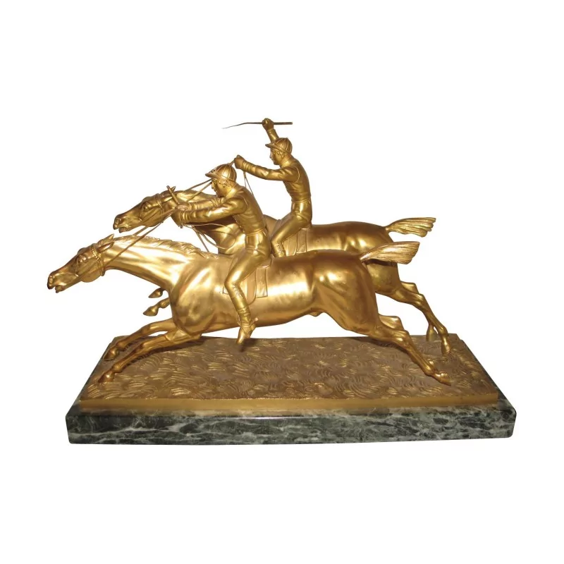 Bronze "Chevaux de course avec jockeys", patine dorée avec - Moinat - Bronzes