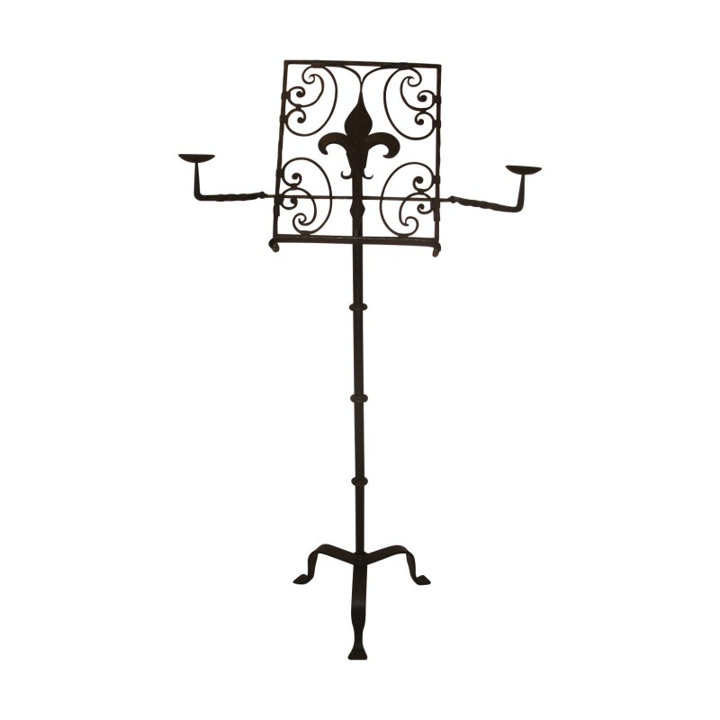 个“Fleur de Lys”铸铁讲台,配有 2 个烛台。 - Moinat - 装饰配件 个“Fleur de Lys”铸铁讲台,配有 2 个烛台。 - Moinat - 装饰配件