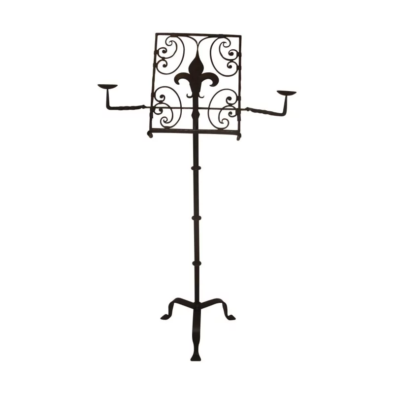 “Fleur de Lys” lectern in wrought iron with 2 candlesticks. - Moinat - Decorating accessories