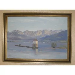 油画，布面油画“湖边风景”，署名欧内斯特……