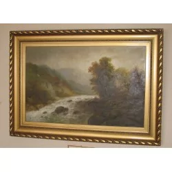 油画，布面油画“河流风景”，署名……