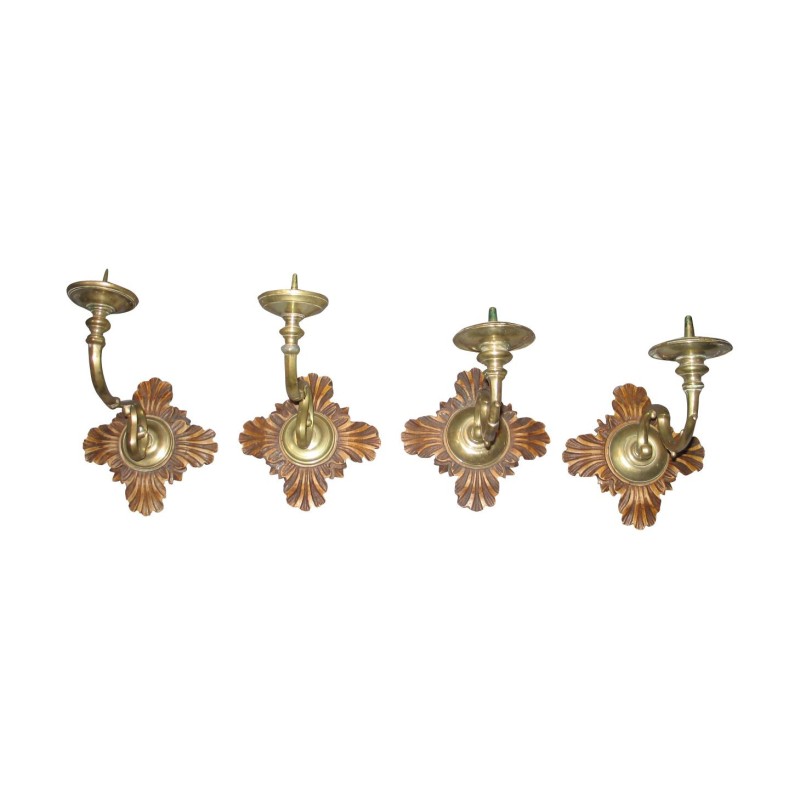 Paire d’applique en laiton avec support en bois … - Moinat - Appliques murales Paire d’applique en laiton avec support en bois … - Moinat - Appliques murales