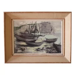 Картина, холст, масло «Лодки», подписанная Жаном Теобальдом…