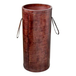 Umbrella stand in dark patinated leather.