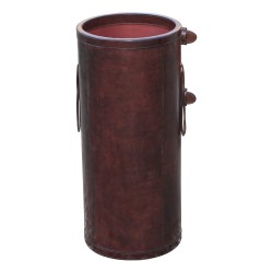 Umbrella stand in dark patinated leather.