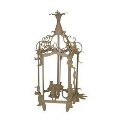 5-sided lantern with 3 lights, in white patinated wrought iron.