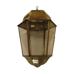 “Antic” large model hanging lantern in patinated brass.