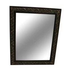 viertelrunder Spiegel schwarz lackiert mit Blattdekor …