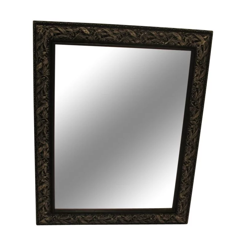 Miroir quart de rond peint en noir avec décor de feuilles - Moinat - Glaces, Miroirs
