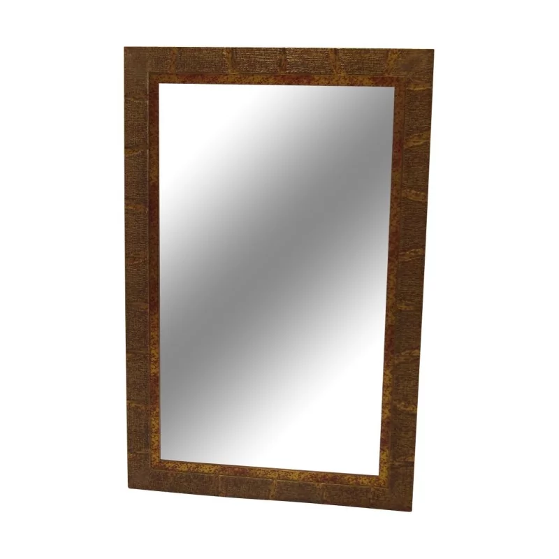 red and gold patinated grid mirror. - Moinat - Mirrors