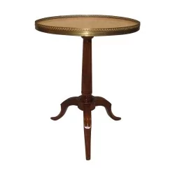 张路易十六胡桃木矮脚桌，白色大理石桌面，