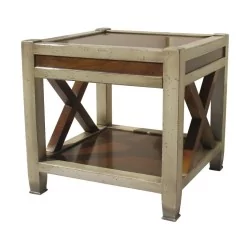 приставной столик из вишневого дерева, окрашенный в серый цвет, со столешницей из натурального дерева