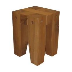 raw solid oak stool with 4 feet.