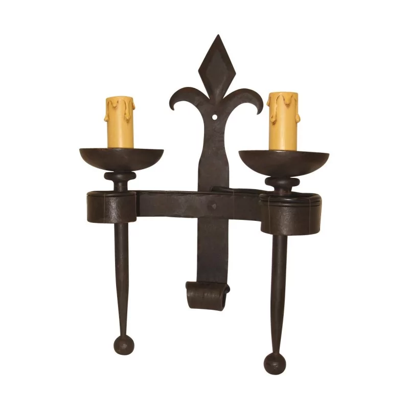 wrought iron wall lamp with 2 lights. - Moinat - Wall lights, Sconces