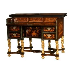 Mazarin desk in inlaid black wood and carved wooden legs