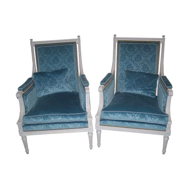 Pair of Louis XVI shepherdesses in carved wood, gray lacquer with … - Moinat - Armchairs